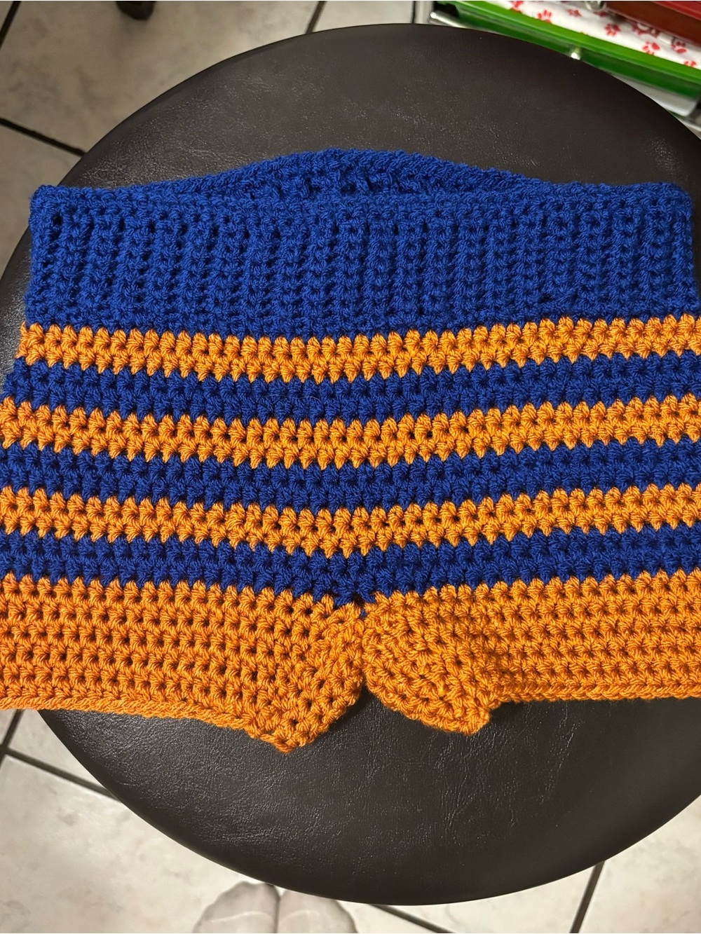Handmade Crochet Striped shorts in blue & Orange
